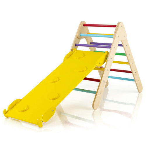 Load image into Gallery viewer, 3-in-1 Wooden Climbing Triangle Set Triangle Climber with Ramp-Multicolor
