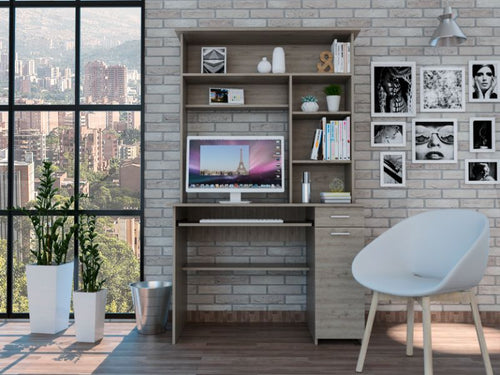 Load image into Gallery viewer, Weston Two Writing Computer Desk, Hutch, Two Drawers, Six Shelves by FM FURNITURE
