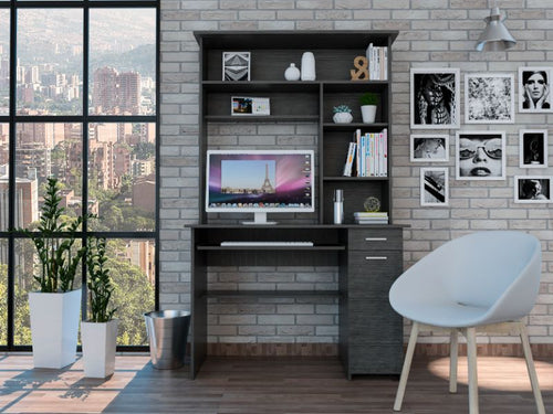 Load image into Gallery viewer, Weston Two Writing Computer Desk, Hutch, Two Drawers, Six Shelves by FM FURNITURE
