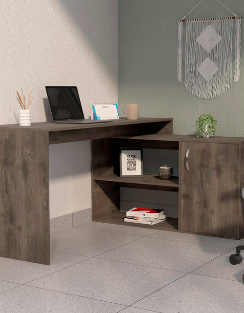 Load image into Gallery viewer, Antlia L-Shaped Writing Desk, Two Shelves, Single Door Cabinet by FM FURNITURE
