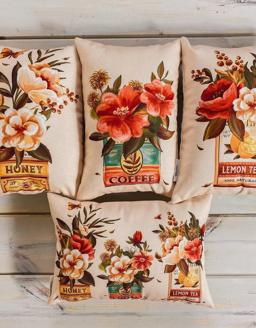 Load image into Gallery viewer, Coffee | Flower | Planters | Pillow Cover | 12x18 | Vintage | Floral arrangement | Throw Pillow | Throw Pillow Covers | Pillow | Gift by UniikPillows
