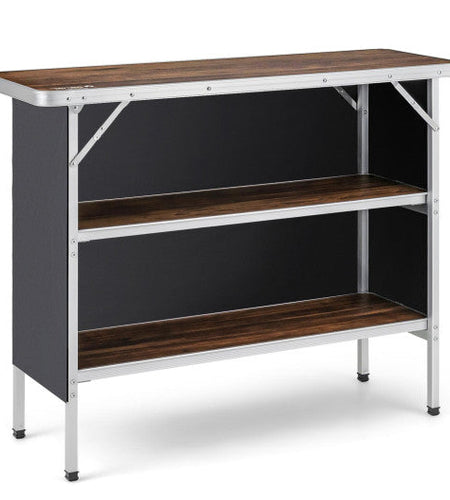Folding Camping Table with 2-Tier Open Shelves for Outdoor BBQ-Coffee
