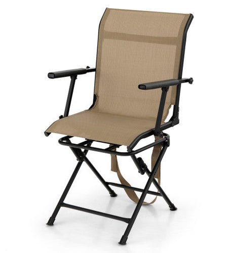 Foldable Swivel Patio Chair with Armrest and Mesh Back-Coffee