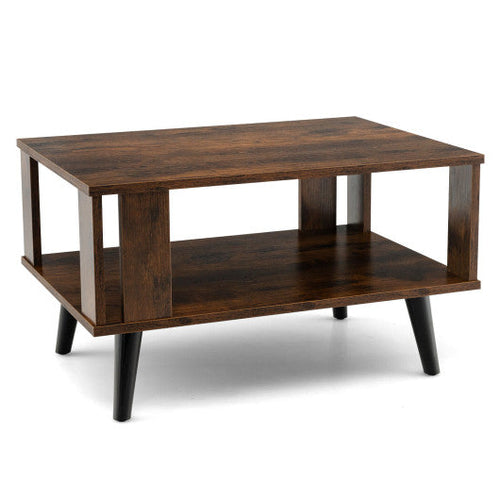 Load image into Gallery viewer, Compact Retro Mid-Century Coffee Table with Storage Open Shelf-Rustic Brown
