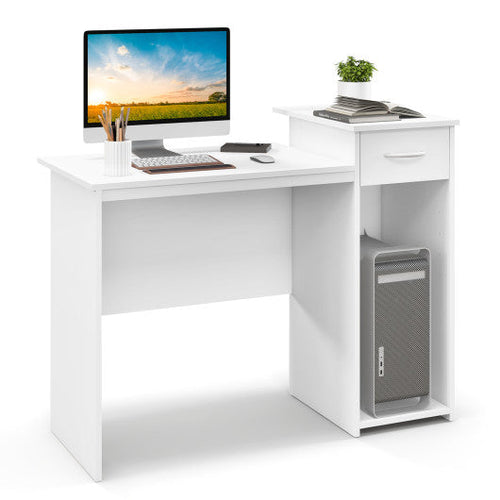 Load image into Gallery viewer, Computer Desk with Drawer Modern Laptop PC Desk with Adjustable Shelf and Cable Hole-White
