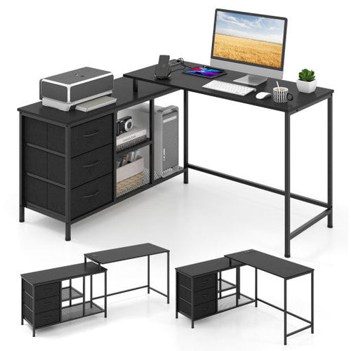 Load image into Gallery viewer, L-shaped Computer Desk with Power Outlet for Working Studying Gaming-Black
