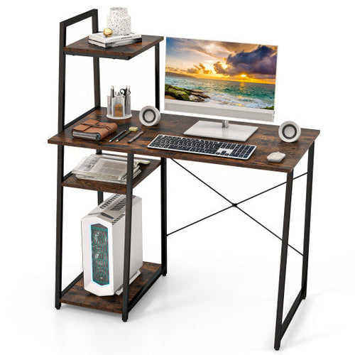 Load image into Gallery viewer, Computer Desk with Shelves and 3-Tier Storage Bookshelf-Brown
