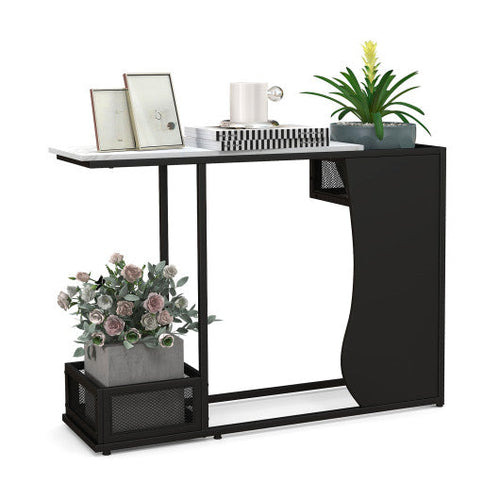 Load image into Gallery viewer, 43.5 Inch Console Table with Plant Position and Faux Marble Top-Black
