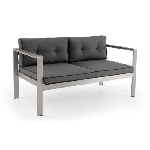 Load image into Gallery viewer, Contemporary 2-Person Sofa Chair with WPC Armrests for Balcony Backyard Porch
