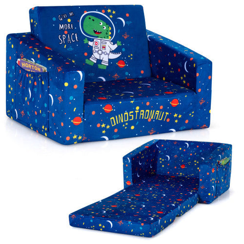 Load image into Gallery viewer, 2-in-1 Convertible Kids Sofa with Velvet Fabric-Blue

