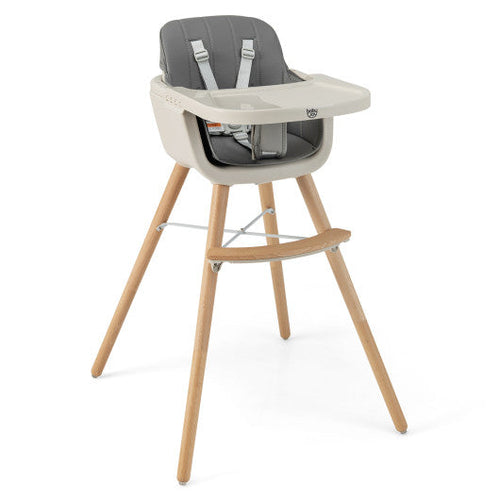 Load image into Gallery viewer, 3-in-1 Convertible Wooden High Chair with Cushion-Light Gray

