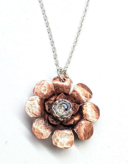 Load image into Gallery viewer, Copper Crystal Flower blossom Spinner Necklace by Alexa Martha Designs
