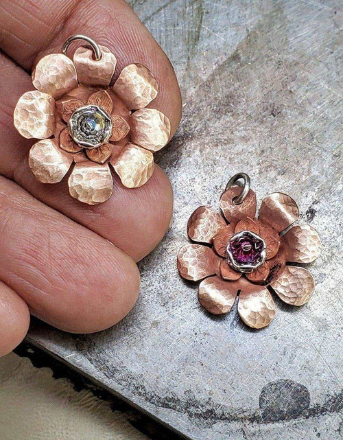 Load image into Gallery viewer, Copper Crystal Flower blossom Spinner Necklace by Alexa Martha Designs
