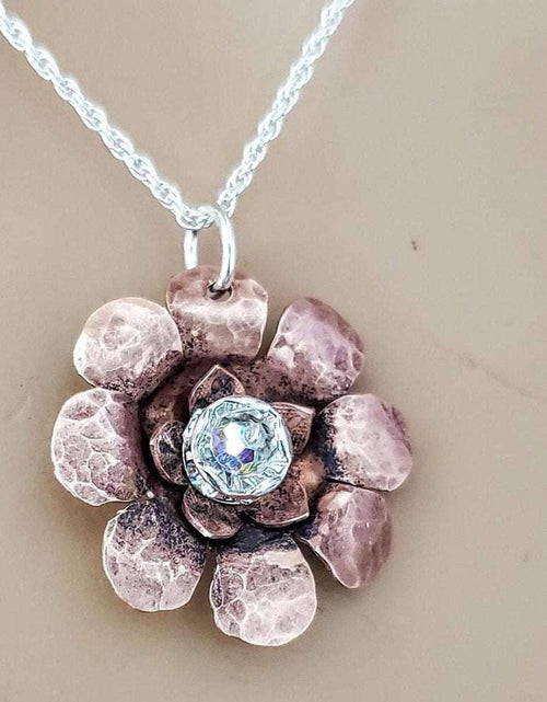 Load image into Gallery viewer, Copper Crystal Flower blossom Spinner Necklace by Alexa Martha Designs

