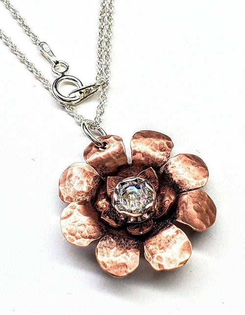 Load image into Gallery viewer, Copper Crystal Flower blossom Spinner Necklace by Alexa Martha Designs
