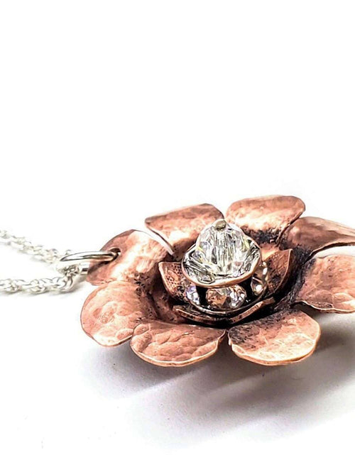Load image into Gallery viewer, Copper Crystal Flower blossom Spinner Necklace by Alexa Martha Designs
