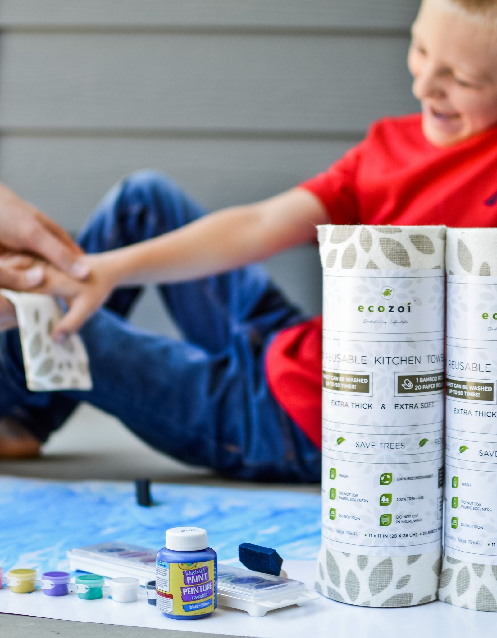 Bamboo Kitchen Paper Towels, Reusable Tree-Free Rolls with Design, 4 Pack by ecozoi