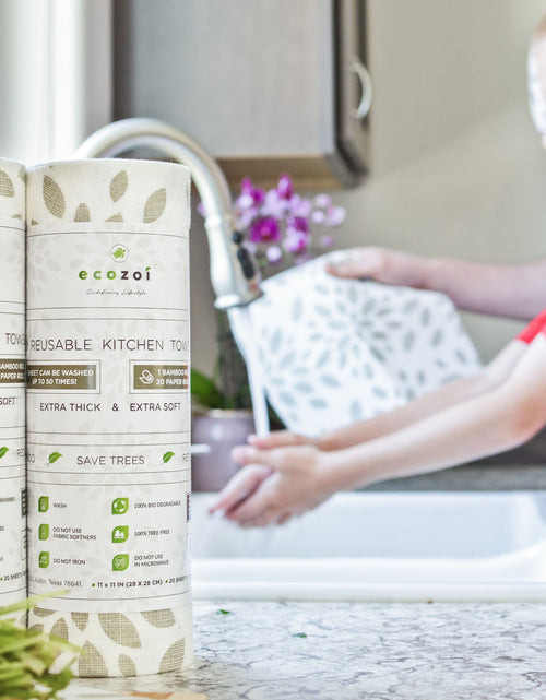 Load image into Gallery viewer, Bamboo Kitchen Paper Towels, Reusable Tree-Free Rolls with Design, 4 Pack by ecozoi
