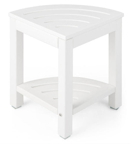 Heavy Duty Corner Shower Bench Stool with Storage Shelf for Shaving Legs-White