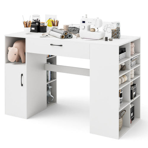 Load image into Gallery viewer, Counter Height Sewing Craft Table Computer Desk with Adjustable Shelves and Drawer-White
