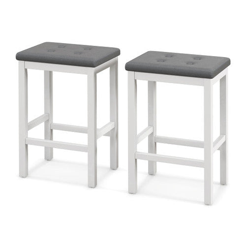 Load image into Gallery viewer, 24 Inch Bar Stools with Padded Seat Footrest and Rubber Wood Frame-White
