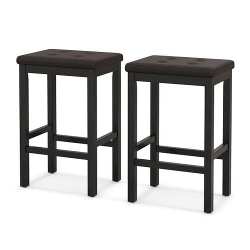 Load image into Gallery viewer, 24 Inch Bar Stools with Padded Seat Footrest and Rubber Wood Frame-Brown
