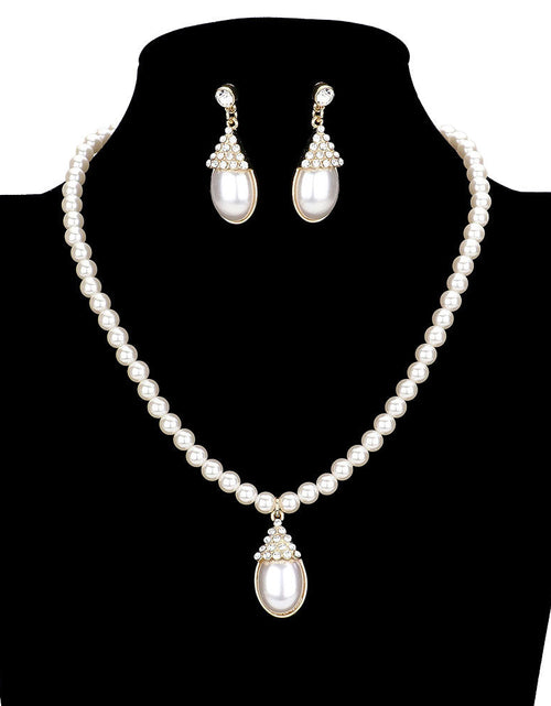Load image into Gallery viewer, Crystal Pave Teardrop Pearl Pendant Necklace by Madeline Love
