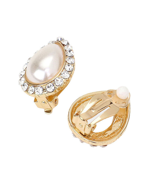 Load image into Gallery viewer, Crystal Trim Pearl Pendant Necklace Earring Set by Madeline Love
