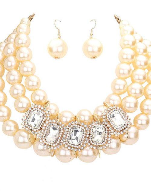 Load image into Gallery viewer, Rhinestone Pave Stone Accented Pearl Necklace by Madeline Love
