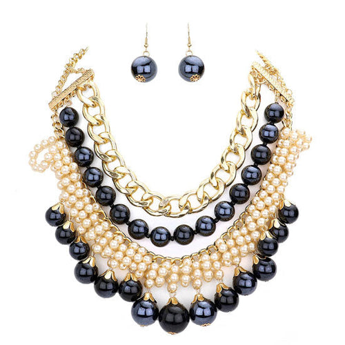 Load image into Gallery viewer, Pearl Chunky Metal Chain Statement Necklace by Madeline Love
