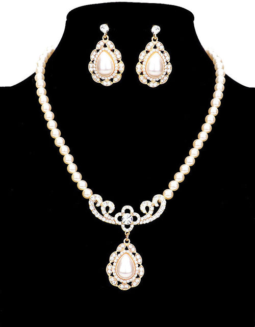 Load image into Gallery viewer, Rhinestone Embellished Teardrop Pearl Accented Necklace by Madeline Love
