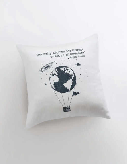 Load image into Gallery viewer, Creativity requires courage to let go of Certainty Pillow Cover | Hot Air Balloon Pillow | Famous Quotes | Motivational Quotes | Room Decor by UniikPillows
