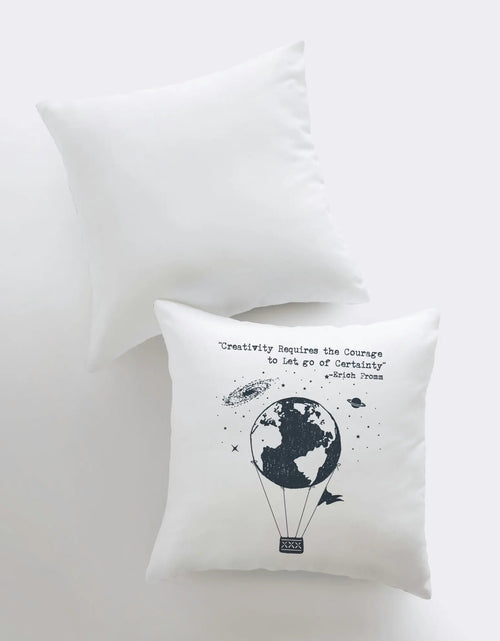 Load image into Gallery viewer, Creativity requires courage to let go of Certainty Pillow Cover | Hot Air Balloon Pillow | Famous Quotes | Motivational Quotes | Room Decor by UniikPillows
