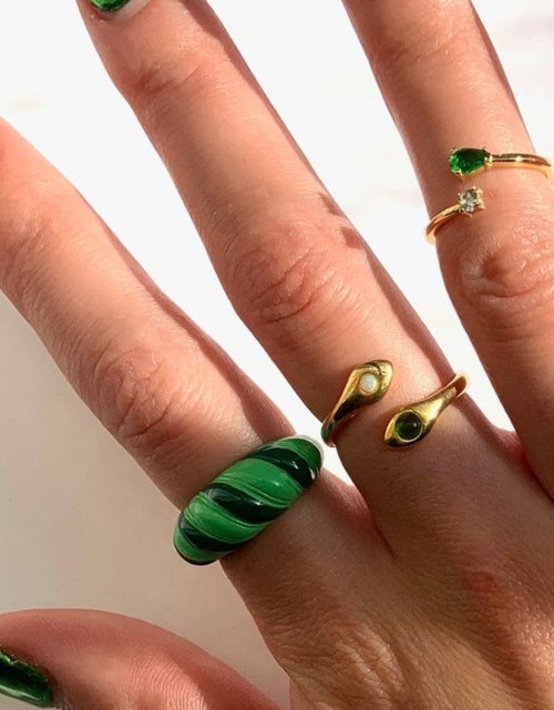 Load image into Gallery viewer, Emerald Green Croissant Ring by Little Sky Stone
