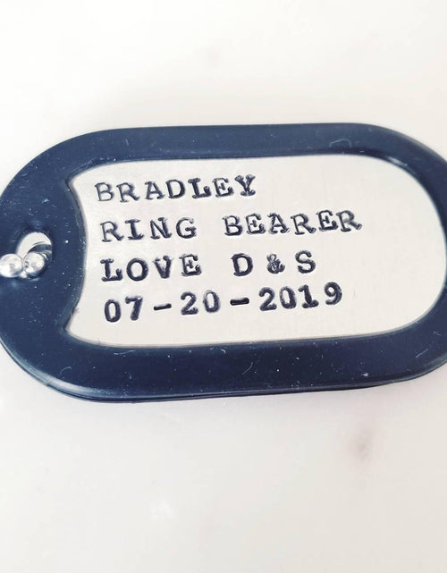 Load image into Gallery viewer, Custom Ring Bearer Dog Tag Silver Necklace by Salt and Sparkle
