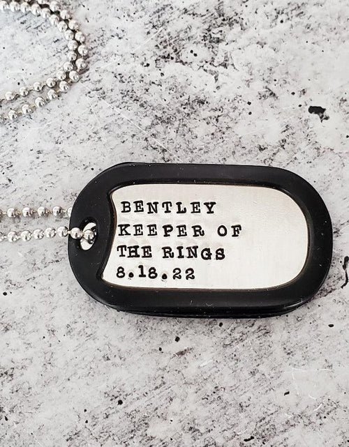 Load image into Gallery viewer, Custom Ring Bearer Dog Tag Silver Necklace by Salt and Sparkle
