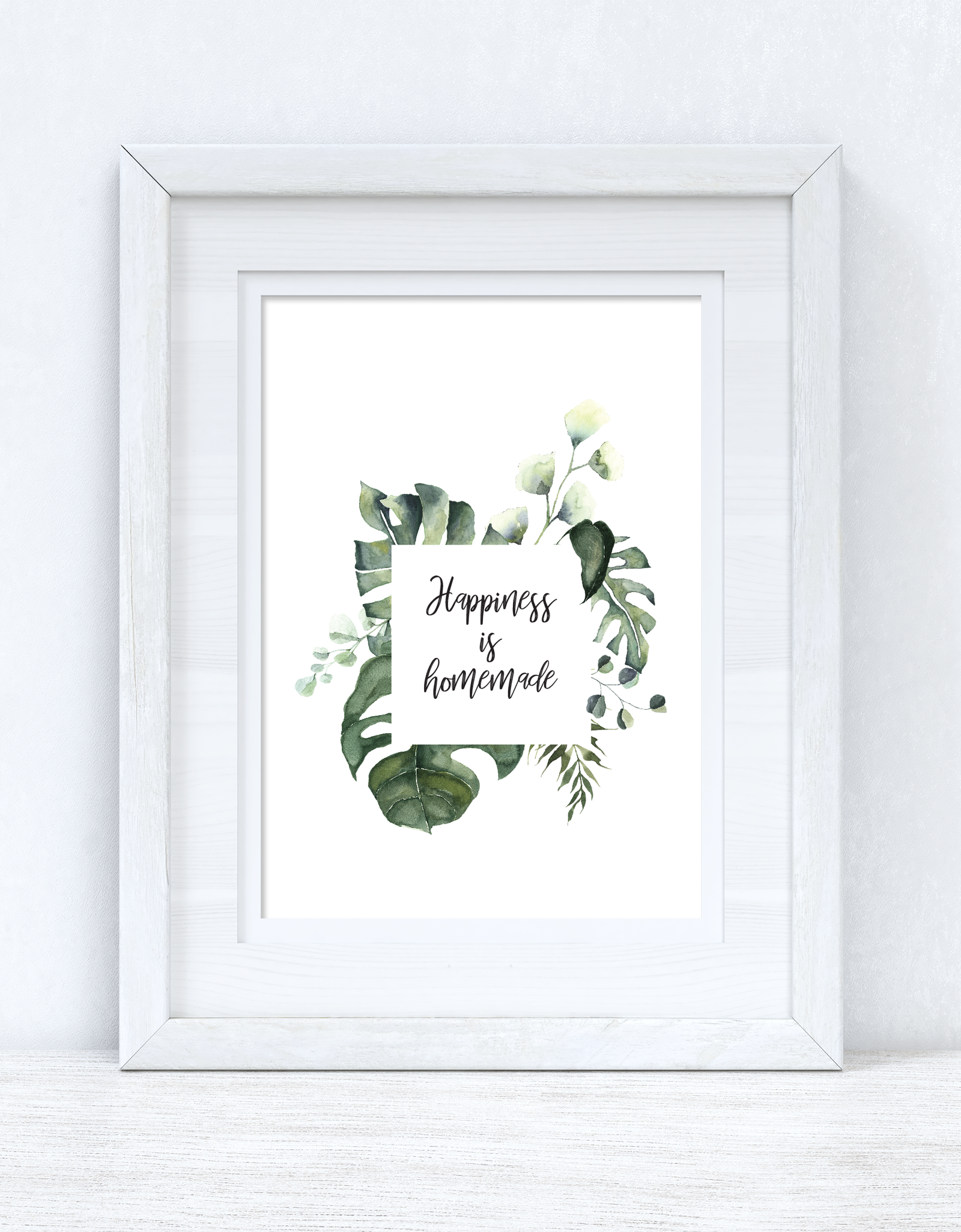 Custom Wording Watercolour Greenery Happiness Is Homemade Wreath Bedroom Home Kitchen Living Room Wall Decor Print by WinsterCreations™ Official Store
