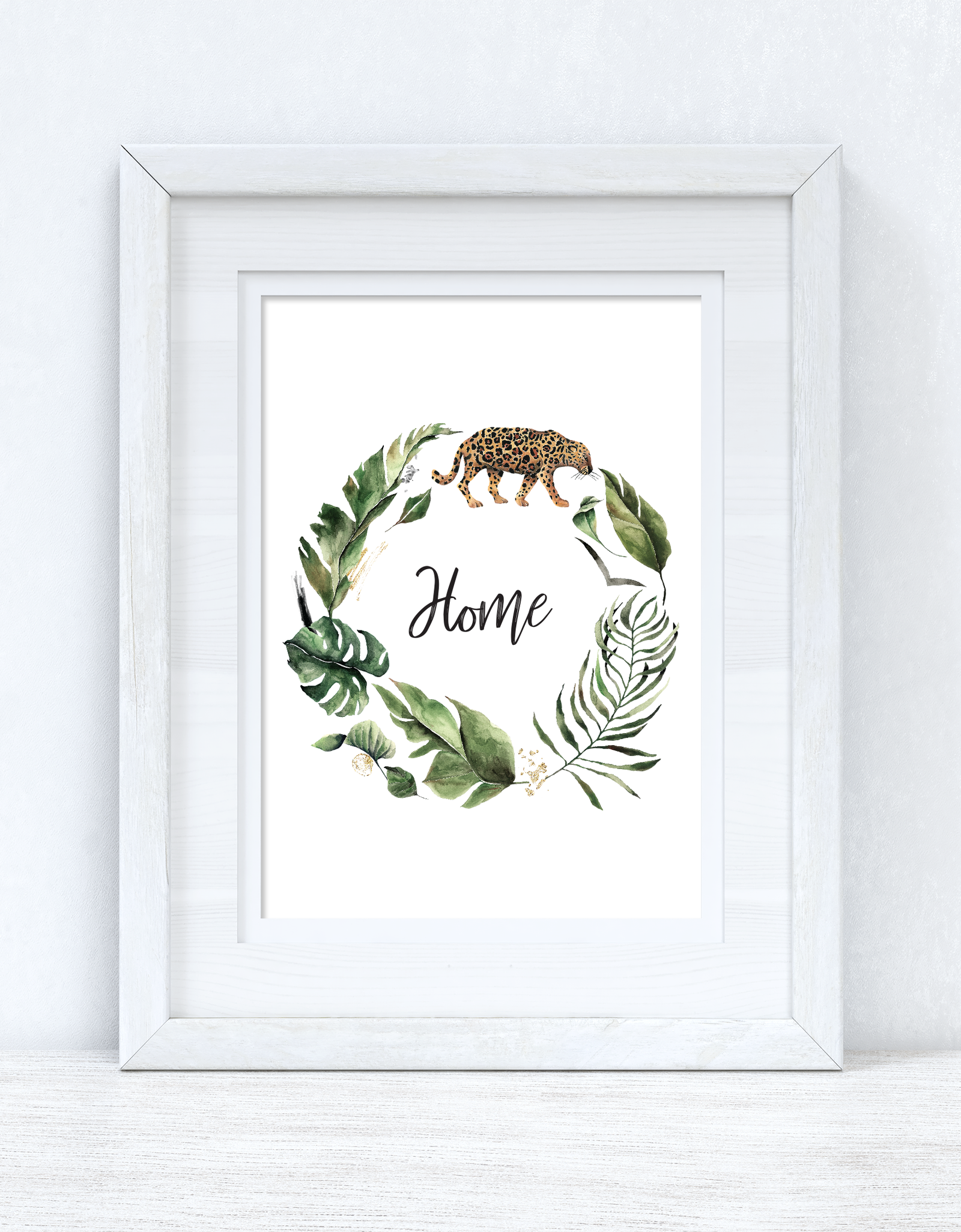 Custom Wording Watercolour Greenery Leopard Wreath Bedroom Home Kitchen Living Room Wall Decor Print by WinsterCreations™ Official Store
