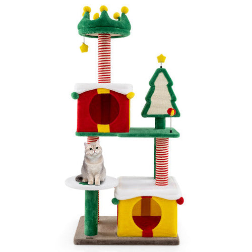 Load image into Gallery viewer, Cute Christmas Cat Tree Cat Tower for Indoor Cats with Scratching Posts and Carpet-Multicolor
