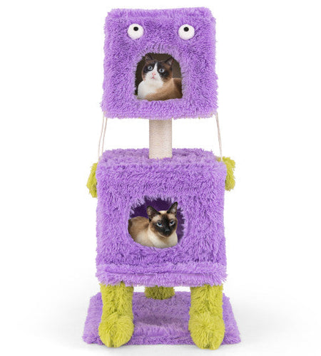 Cute Monster-Themed Cat Tower with 2 Private Condos for Small Place-Purple