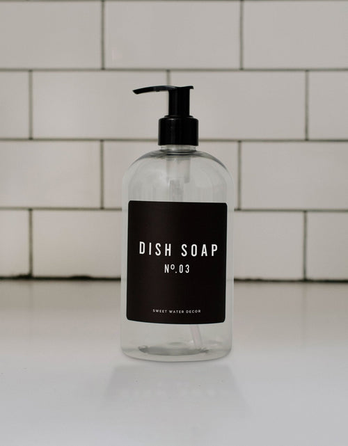 Load image into Gallery viewer, 16oz Clear Plastic Dish Soap Dispenser - Black Label by Sweet Water Decor

