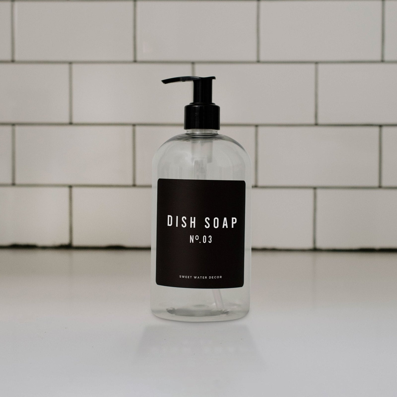 16oz Clear Plastic Dish Soap Dispenser - Black Label by Sweet Water Decor