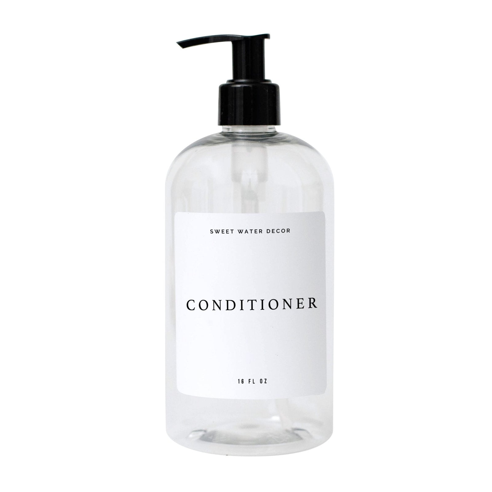 16oz Clear Plastic Conditioner Dispenser - White Text Label by Sweet Water Decor