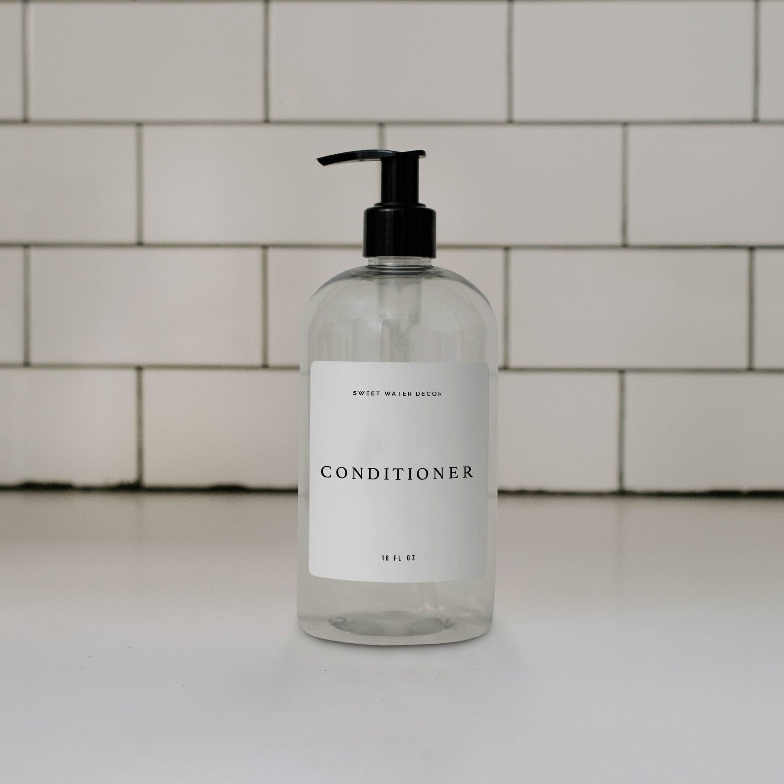 16oz Clear Plastic Conditioner Dispenser - White Text Label by Sweet Water Decor