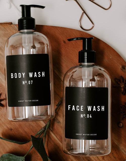 Load image into Gallery viewer, 16oz Clear Plastic Body Wash Dispenser - Black Label by Sweet Water Decor
