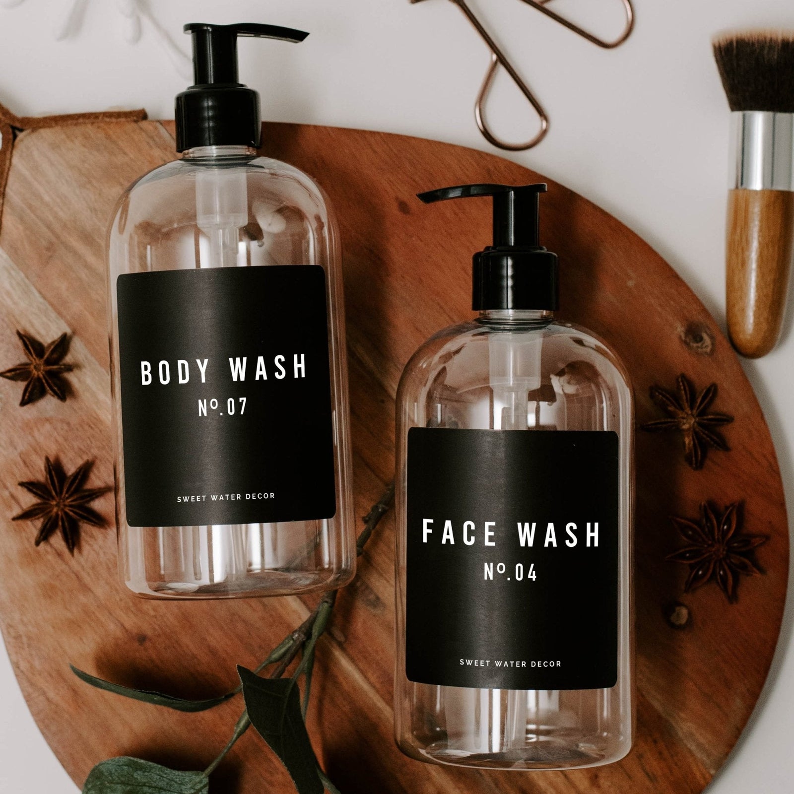 16oz Clear Plastic Body Wash Dispenser - Black Label by Sweet Water Decor