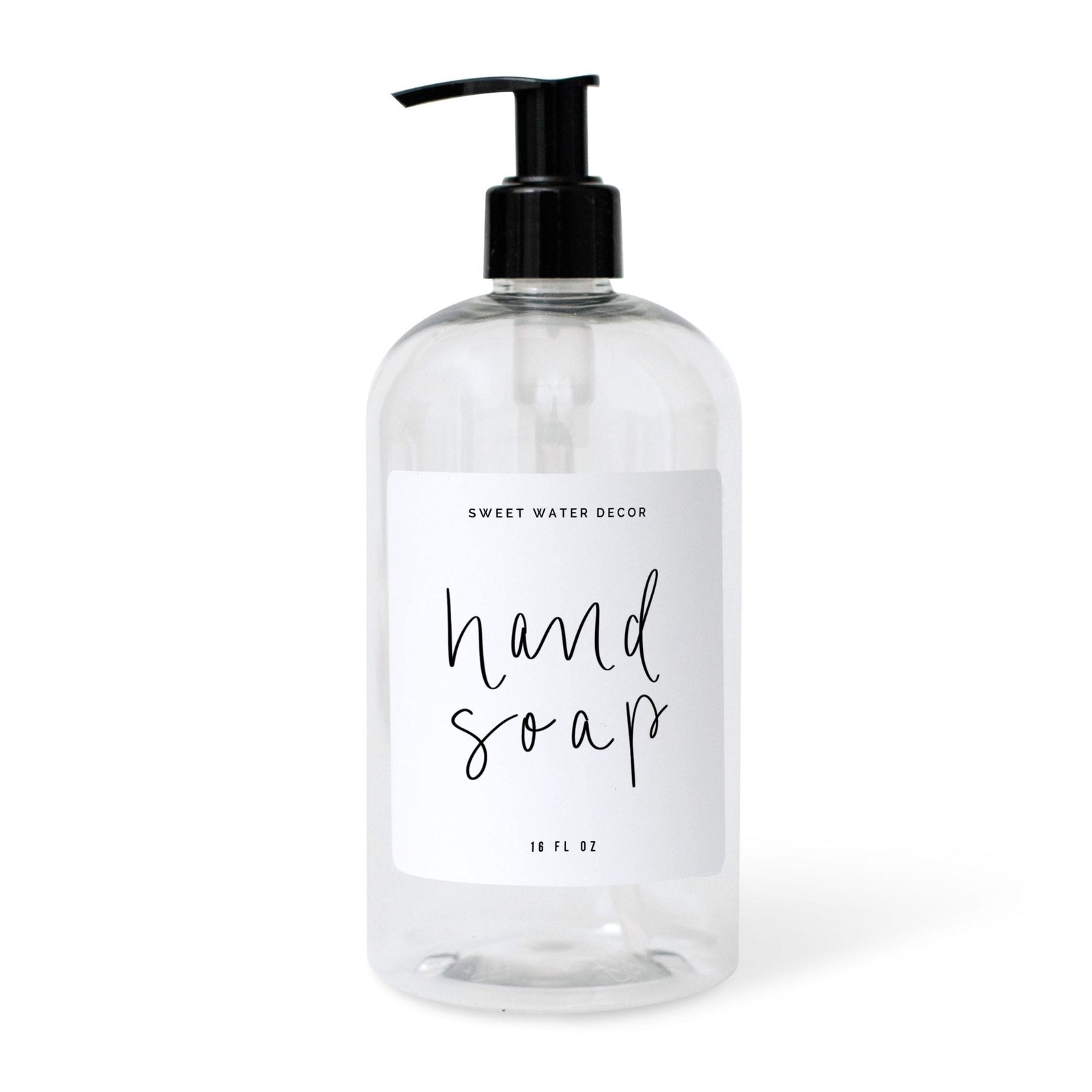 16oz Clear Plastic Hand Soap Dispenser - White Label by Sweet Water Decor