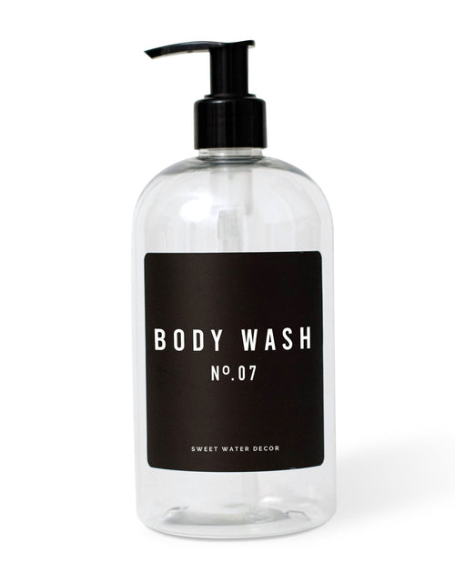 Load image into Gallery viewer, 16oz Clear Plastic Body Wash Dispenser - Black Label by Sweet Water Decor
