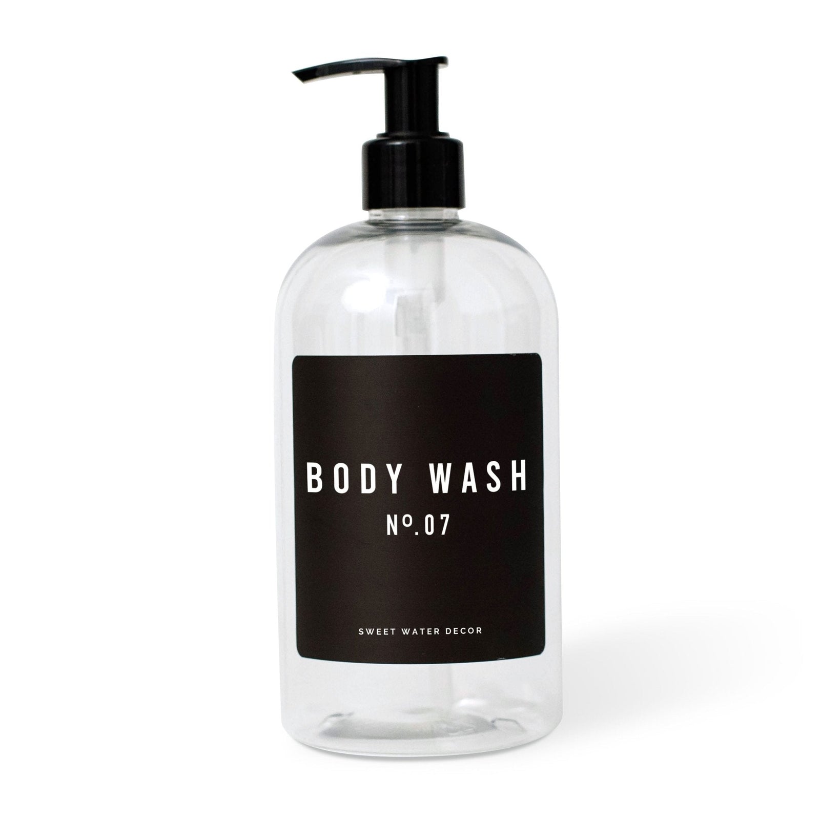 16oz Clear Plastic Body Wash Dispenser - Black Label by Sweet Water Decor