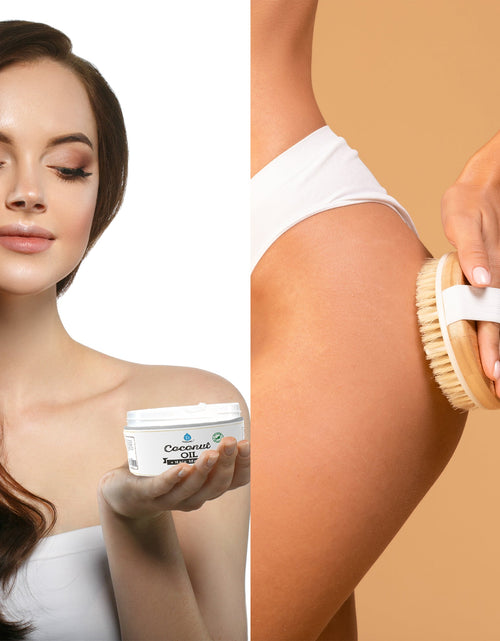Load image into Gallery viewer, Hair Care and Massage Bundle: Bath Brush and Rubber Massager with Lotus wooden handle + 100% Natural Coconut Oil Hair Mask 10 Oz by Pursonic
